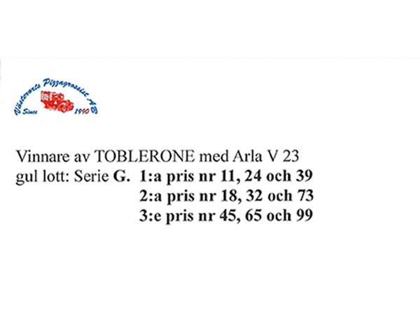 Vinnare av TOBLERONE med Arla V23
